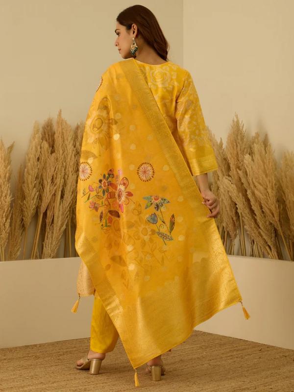 VP 9727 Y Silk Blend Embroidered Straight Kurta Set with Trousers & Dupatta